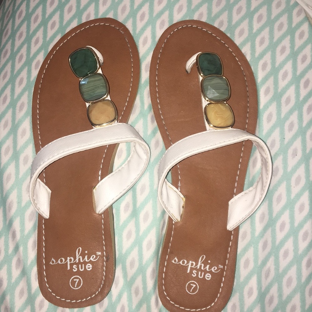 Sophie Sue white sandals with stone accents